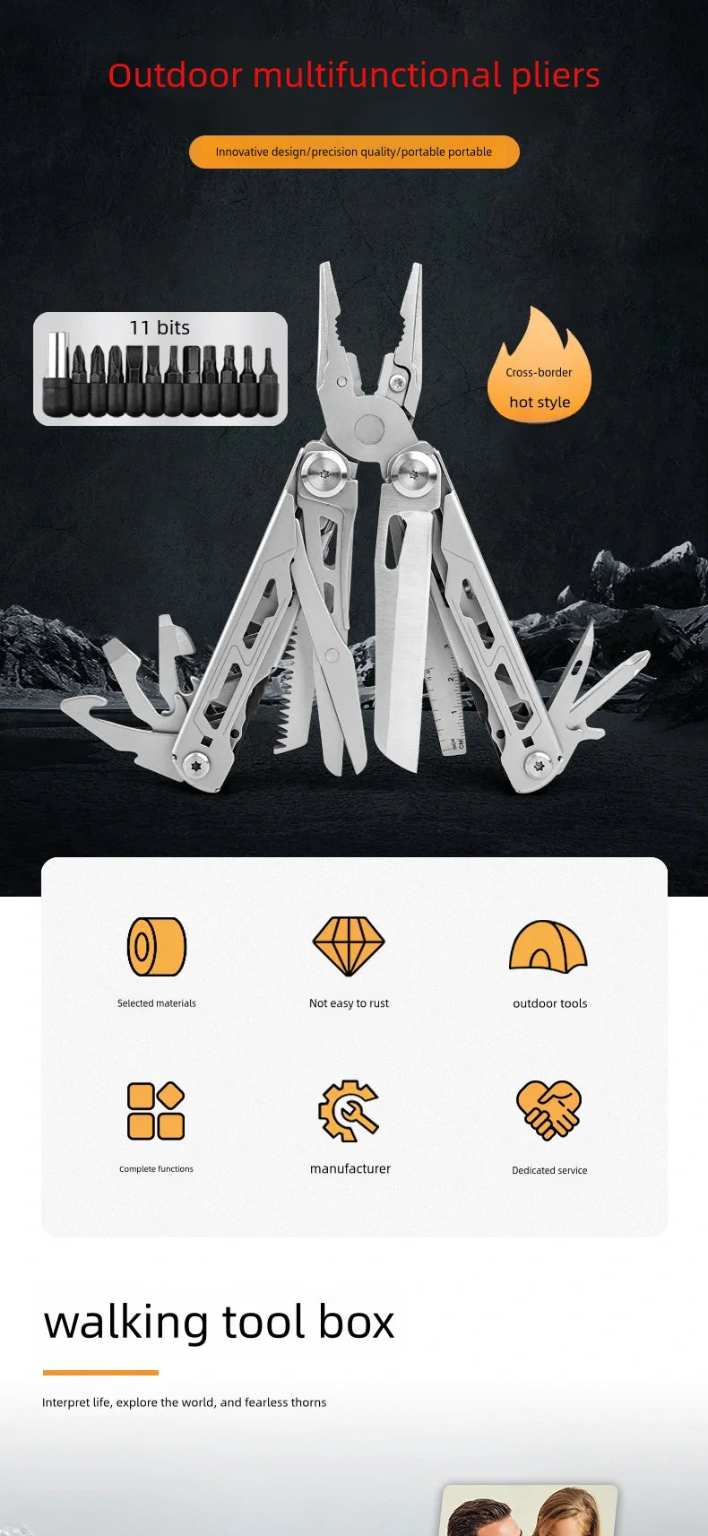 DL30 Hand Tools Multi-tool Pliers Set Tactical Multitool Edc Camping and Hunting Multifunctional Folding Knife, Gifts for Men