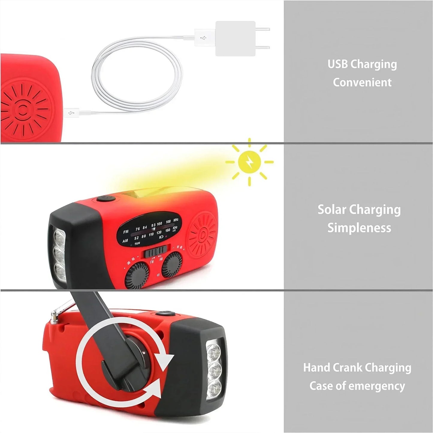 2000mAh Solar Hand Crank Emergency Radio AM FM WB NOAA Weather Alert USB Charger LED Flashlight Power Bank for Outdoor