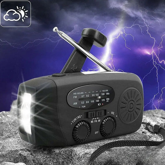 2000mAh Solar Hand Crank Emergency Radio AM FM WB NOAA Weather Alert USB Charger LED Flashlight Power Bank for Outdoor