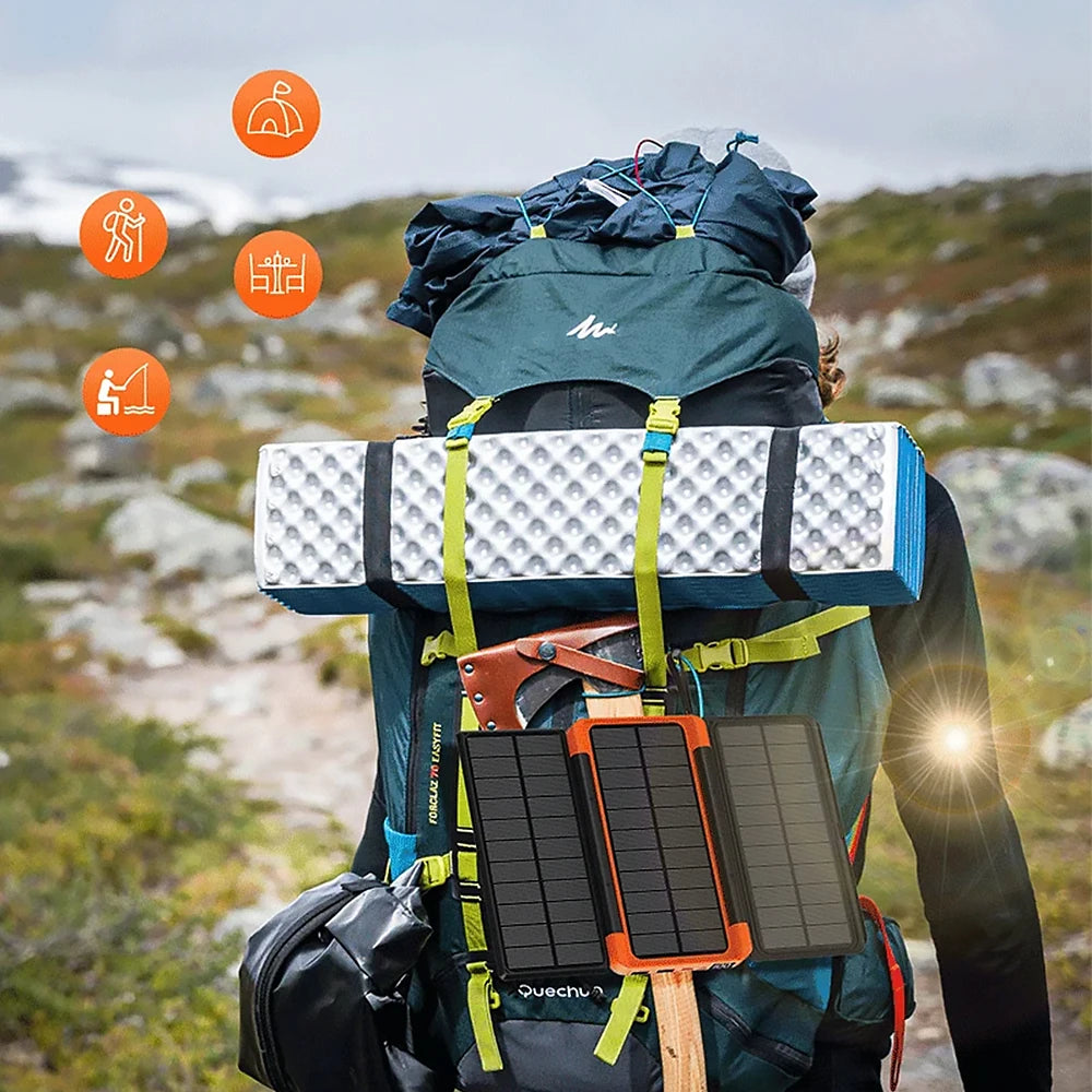 10000/20000mAh Solar Power Bank Hidden Flip Solar Panel Portable Solar Power Bank with USB Wireless Charging for Travel Camping